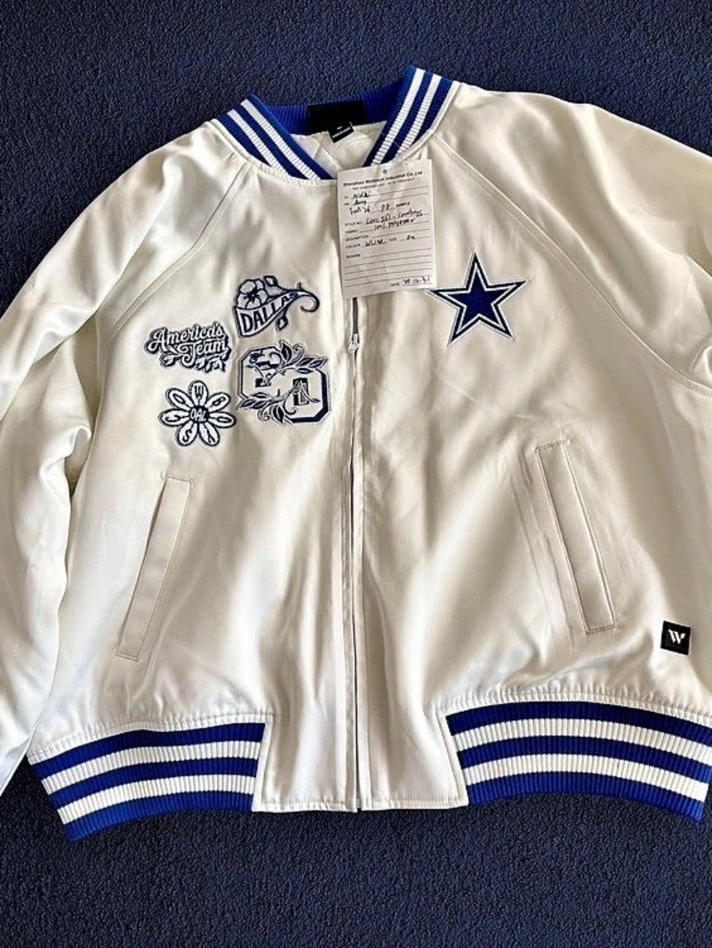 Dallas Cowboys Women’s Embroidered Bomber Jacket Sample White Blue Size M